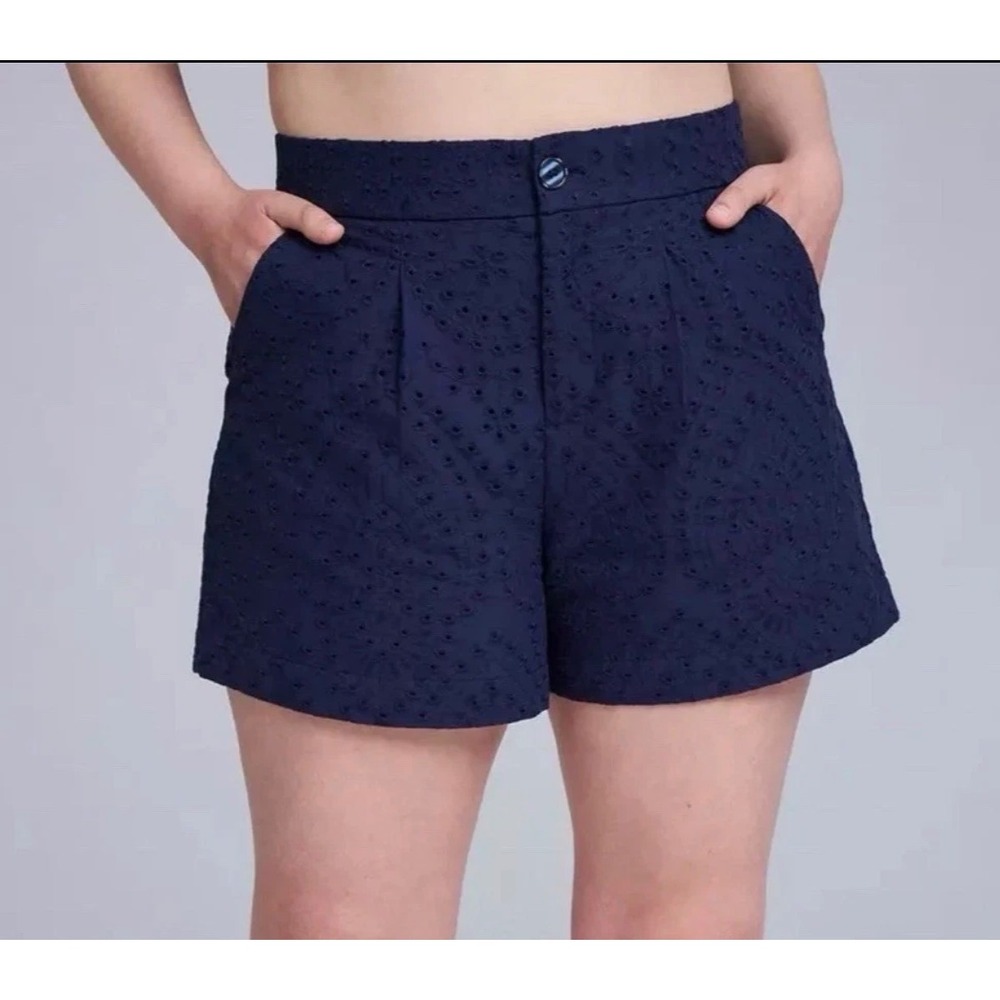 Torrid Belle Isle High-Rise Eyelet Shorts Peacoat Navy Blue Cotton Plus Size 22